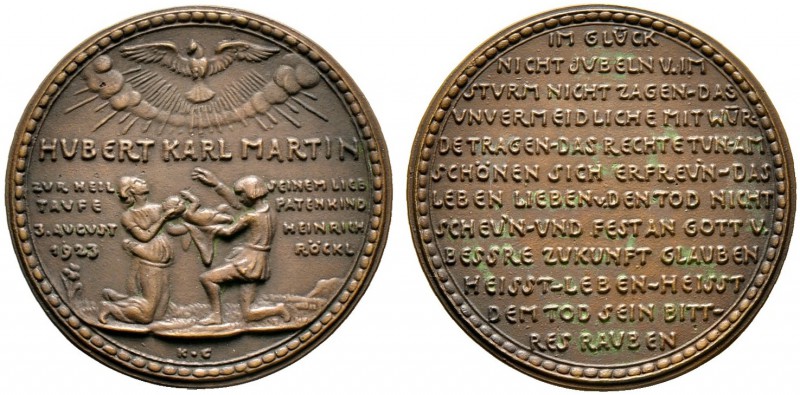 Medailleure. Gies, Ludwig (1887-1966). Bronzegussmedaille 1923. Auf die Taufe vo...