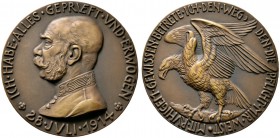 Medailleure. Gies, Ludwig (1887-1966). Bronzegussmedaille 1914. Auf die Mobilisierung der Österreichischen Armee. Brustbild des Kaisers Franz Josef in...