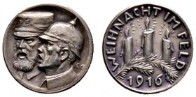 Medailleure. Gies, Ludwig (1887-1966). Kleine Silbermedaille 1916. Auf die Kriegsweihnacht. Brustbilder von zwei Soldaten nach links / Drei brennende ...