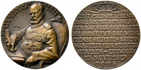 Medailleure. Gies, Ludwig (1887-1966). Bronzegussmedaille 1918. Auf die Abdankung des bayerischen Königs Ludwig III. Der nach links sitzende König in ...