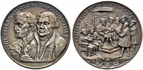 Medailleure. Gies, Ludwig (1887-1966). Mattierte Silbermedaille 1930. Auf den 400. Jahrestag der Augsburger Konfession. Brustbilder Luthers und Melanc...