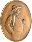 Medailleure. Mannert, Konrad (1883-1944). Einseitige, hochovale Bronzeplakette 1936. SELBSTBILDNIS. Hüftbild im Anzug mit Weste und Hut nach rechts, d...