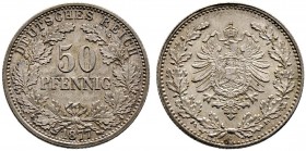 Kleinmünzen. 50 Pfennig 1877 C. J. 8
 feine Tönung, vorzüglich-prägefrisch