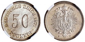 Kleinmünzen. 50 Pfennig 1877 F. J. 8. In Plastikholder der NGC (slapped) mit der Bewertung MS 67
 Prachtexemplar, Stempelglanz