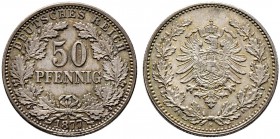 Kleinmünzen. 50 Pfennig 1877 H. J. 8.
 feine Tönung, vorzüglich-prägefrisch