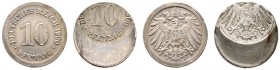 Kleinmünzen. Lot von 2 Verprägungen des 10 Pfennig 1900 D. Ein Exemplar stark dezentriert, das andere Stück ohne Schnurrand und 22,1 mm. J. zu 13.
 v...