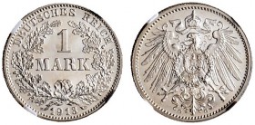 Kleinmünzen. 1 Mark 1913 G. J. 17. In Plastikholder der NGC (slapped) mit der Bewertung MS 67
 Prachtexemplar, Stempelglanz