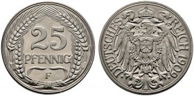 Kleinmünzen. 25 Pfennig 1909 F. J. 18.
 Kabinettstück, feinst zaponiert, Polierte Platte