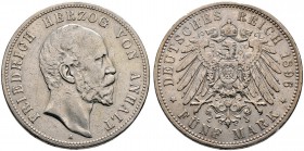 Silbermünzen des Kaiserreiches. ANHALT. Friedrich I. 1871-1904. 5 Mark 1896 A. 25-jähriges Regierungsjubiläum. J. 21.
 kleine Randfehler, fast sehr s...