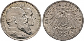 Silbermünzen des Kaiserreiches. BADEN. Friedrich I. 1852-1907. 55 Mark 1906. Goldene Hochzeit. J. 35.
 vorzüglich-Stempelglanz