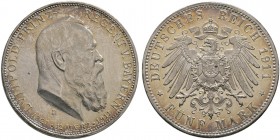Silbermünzen des Kaiserreiches. BAYERN. Luitpold, Prinzregent 1911. 5 Mark 1911 D. 90. Geburtstag. J. 50.
 leichte Tönung, winzige Randunebenheiten, ...