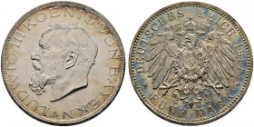 Silbermünzen des Kaiserreiches. BAYERN. Ludwig III. 1913-1918. 5 Mark 1914 D. J. 53.
 feine Patina, fast Stempelglanz
