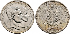 Silbermünzen des Kaiserreiches. BRAUNSCHWEIG. Ernst August 1913-1916. 3 Mark 1915 A. Regierungsantritt. Mit Lüneburg. J. 57.
 leichte Tönung, winzige...