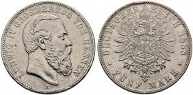 Silbermünzen des Kaiserreiches. HESSEN. Ludwig IV. 1877-1892. 5 Mark 1888 A. J. 69.
 leichte Kratzer und Randfehler, kleiner Schrötlingsfehler auf de...