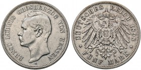 Silbermünzen des Kaiserreiches. HESSEN. Ernst Ludwig 1892-1918. 5 Mark 1898 A. J. 73.
 minimale Kratzer, sehr schön