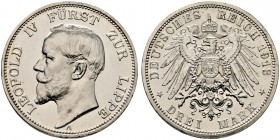 Silbermünzen des Kaiserreiches. LIPPE. Leopold IV. 1905-1918. 3 Mark 1913 A. J. 79.
 Polierte Platte