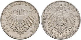Silbermünzen des Kaiserreiches. LÜBECK. 2 Mark 1901 A. J. 80.
 minimale Kratzer, vorzüglich-Stempelglanz