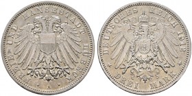 Silbermünzen des Kaiserreiches. LÜBECK. 3 Mark 1912 A. J. 82.
 vorzüglich