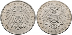 Silbermünzen des Kaiserreiches. LÜBECK. 5 Mark 1904 A. J. 83.
 kleine Kratzer, sehr schön-vorzüglich