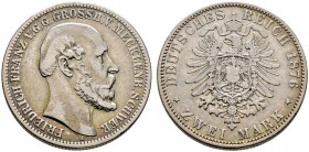 Silbermünzen des Kaiserreiches. MECKLENBURG-SCHWERIN. Friedrich Franz II. 1842-1883. 2 Mark 1876 A. J. 84.
 schön-sehr schön/schön