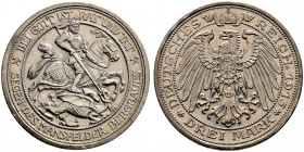 Silbermünzen des Kaiserreiches. PREUSSEN. Wilhelm II. 1888-1918. 3 Mark 1915 A. Mansfelder Bergbau. J. 115.
 kleine Randfehler, vorzüglich
