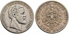Silbermünzen des Kaiserreiches. REUSS-ÄLTERE LINIE. Heinrich XXII. 1867-1902. 2 Mark 1877 B. J. 116.
 schön-sehr schön/schön
