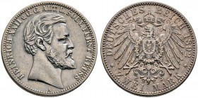 Silbermünzen des Kaiserreiches. REUSS-ÄLTERE LINIE. Heinrich XXII. 1867-1902. 2 Mark 1892 A. 25-jähriges Regierungsjubiläum. J. 117.
 fast sehr schön...