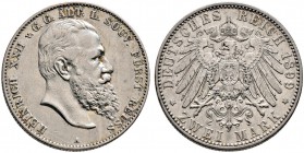 Silbermünzen des Kaiserreiches. REUSS-ÄLTERE LINIE. Heinrich XXII. 1867-1902. 2 Mark 1899 A. J. 118.
 sehr schön