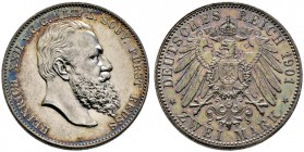 Silbermünzen des Kaiserreiches. REUSS-ÄLTERE LINIE. Heinrich XXII. 1867-1902. 2 Mark 1901 A. J. 118.
 feine Patina, fast vorzüglich