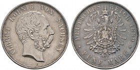 Silbermünzen des Kaiserreiches. SACHSEN. Albert 1873-1902. 5 Mark 1889 E. J. 122.
 gutes sehr schön