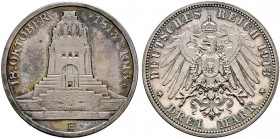 Silbermünzen des Kaiserreiches. SACHSEN. Friedrich August III. 1904-1918. 3 Mark 1913 E. Völkerschlachtdenkmal. J. 140.
 minimale Haarlinien auf dem ...