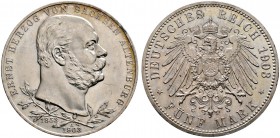 Silbermünzen des Kaiserreiches. SACHSEN-ALTENBURG. Ernst 1853-1908. 5 Mark 1903 A. Regierungsjubiläum. J. 144.
 minimale Kratzer und Randfehler, vorz...