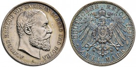 Silbermünzen des Kaiserreiches. SACHSEN-COBURG-GOTHA. Alfred 1893-1900. 2 Mark 1895 A. J. 145.
 selten, feine Patina, gutes vorzüglich