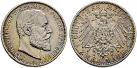 Silbermünzen des Kaiserreiches. SACHSEN-COBURG-GOTHA. Alfred 1893-1900. 2 Mark 1895 A. J. 145.
 selten, feine Patina, sehr schön