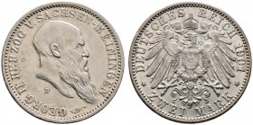 Silbermünzen des Kaiserreiches. SACHSEN-MEININGEN. Georg II. 1866-1915. 2 Mark 1901 D. 75. Geburtstag. J. 149.
 gutes sehr schön