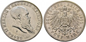Silbermünzen des Kaiserreiches. SACHSEN-MEININGEN. Georg II. 1866-1915. 5 Mark 1901 D. 75. Geburtstag. J. 150.
 kleine Randfehler, sehr schön