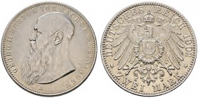 Silbermünzen des Kaiserreiches. SACHSEN-MEININGEN. Georg II. 1866-1915. 2 Mark 1902 D. Bart berührt Perlkreis nicht. J. 151b.
 vorzüglich