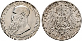 Silbermünzen des Kaiserreiches. SACHSEN-MEININGEN. 3 Mark 1915. Auf seinen Tod. J. 155.
 leichte Tönung, vorzüglich-Stempelglanz