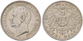 Silbermünzen des Kaiserreiches. SACHSEN-WEIMAR-EISENACH. Carl Alexander 1853-1901. 2 Mark 1898 A. 80. Geburtstag. J. 156.
 leichte Kratzer, sehr schö...