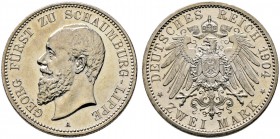 Silbermünzen des Kaiserreiches. SCHAUMBURG-LIPPE. Georg 1893-1911. 2 Mark 1904 A. J. 164. Auflage: 5.000 Exemplare
 Prachtexemplar, fast Stempelglanz...