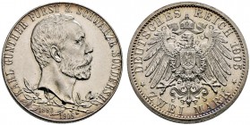 Silbermünzen des Kaiserreiches. SCHWARZBURG-SONDERSHAUSEN. Karl Günther 1880-1909. 2 Mark 1905 A. Regierungs­jubiläum. J. 169a.
 fast Stempelglanz...
