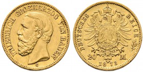 Reichsgoldmünzen. BADEN. Friedrich I. 1852-1907. 20 Mark 1873 G. J. 184.
 minimale Randfehler, gutes sehr schön