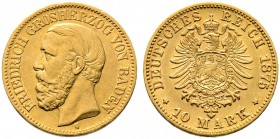 Reichsgoldmünzen. BADEN. Friedrich I. 1852-1907. 10 Mark 1875 G. J. 186.
 sehr schön