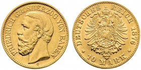 Reichsgoldmünzen. BADEN. Friedrich I. 1852-1907. 10 Mark 1876 G. J. 186.
 sehr schön