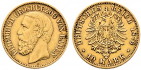 Reichsgoldmünzen. BADEN. Friedrich I. 1852-1907. 10 Mark 1876 G. Ein zweites Exemplar. J. 186.
 sehr schön