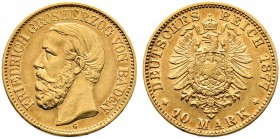 Reichsgoldmünzen. BADEN. Friedrich I. 1852-1907. 10 Mark 1877 G. J. 186.
 sehr schön