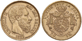 BELGIO Leopoldo II (1865-1909) 20 Franchi 1869 - Varesi 228 AU
SPL