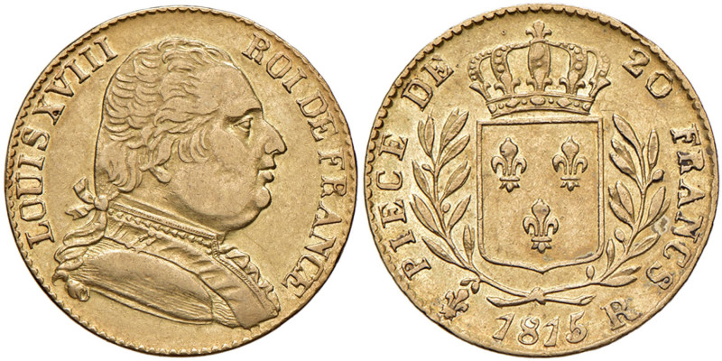 FRANCIA Luigi XVIII (1814-1824) 20 Franchi 1815 R - Varesi 339 AU R Moneta conia...