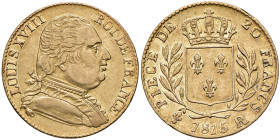 FRANCIA Luigi XVIII (1814-1824) 20 Franchi 1815 R - Varesi 339 AU R Moneta coniata a Londra durante l'esilio. This coin was minted in London during th...