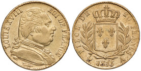 FRANCIA Luigi XVIII (1814-1824) 20 Franchi 1815 A - Varesi 333 AU
BB/BB+